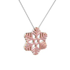 Neva Kar Tanesi Kolye - Pembe kuvars 925 ayar rose altın kaplama gümüş kolye (40 cm beyaz altın rolo zincir) #yfox87