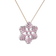 Neva Kar Tanesi Kolye - Pembe kuvars 14 ayar beyaz altın kolye (40 cm rose altın rolo zincir) #yn0uuy