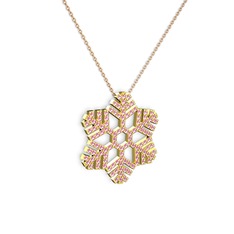 Pembe kuvars 925 ayar altın kaplama gümüş kolye (40 cm rose altın rolo zincir)