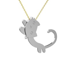 Puffy Kedi Kolye - 925 ayar gümüş kolye (40 cm altın rolo zincir) #1dkux