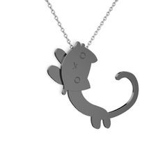 Puffy Kedi Kolye - 925 ayar siyah rodyum kaplama gümüş kolye (40 cm beyaz altın rolo zincir) #1rmcptk