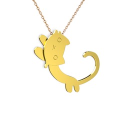 Puffy Kedi Kolye - 18 ayar altın kolye (40 cm rose altın rolo zincir) #1yu96rw