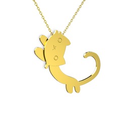 Puffy Kedi Kolye - 18 ayar altın kolye (40 cm altın rolo zincir) #4thbj4