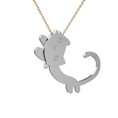 Puffy Kedi Kolye - 18 ayar beyaz altın kolye (40 cm rose altın rolo zincir) #txx58x