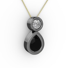 İkili Damla Kolye - Siyah zirkon ve swarovski 925 ayar siyah rodyum kaplama gümüş kolye (40 cm altın rolo zincir) #10ke5wu