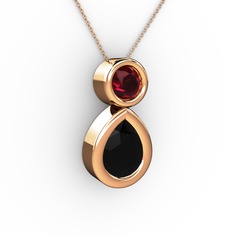 İkili Damla Kolye - Siyah zirkon ve rodolit garnet 14 ayar rose altın kolye (40 cm gümüş rolo zincir) #110fg4