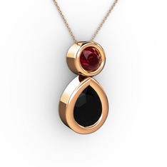 İkili Damla Kolye - Siyah zirkon ve garnet 925 ayar rose altın kaplama gümüş kolye (40 cm rose altın rolo zincir) #1168puo