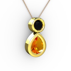 İkili Damla Kolye - Sitrin ve siyah zirkon 8 ayar altın kolye (40 cm rose altın rolo zincir) #11cjo5