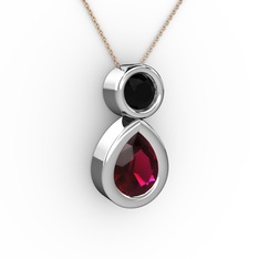 Rodolit garnet ve siyah zirkon 925 ayar gümüş kolye (40 cm rose altın rolo zincir)