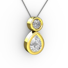 İkili Damla Kolye - Swarovski 8 ayar altın kolye (40 cm gümüş rolo zincir) #128s40