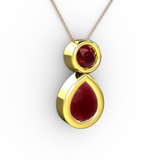 İkili Damla Kolye - Kök yakut ve garnet 8 ayar altın kolye (40 cm rose altın rolo zincir) #12fdirz