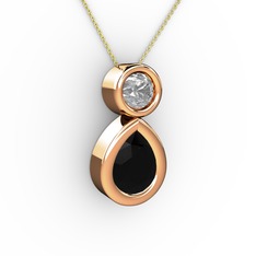 İkili Damla Kolye - Siyah zirkon ve swarovski 8 ayar rose altın kolye (40 cm altın rolo zincir) #12jr4nw