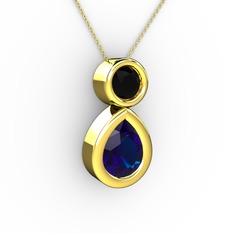İkili Damla Kolye - Lab safir ve siyah zirkon 925 ayar altın kaplama gümüş kolye (40 cm altın rolo zincir) #13202nd