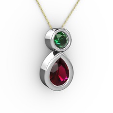 Rodolit garnet ve yeşil kuvars 18 ayar beyaz altın kolye (40 cm altın rolo zincir)