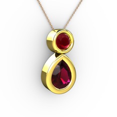 Rodolit garnet ve kök yakut 14 ayar altın kolye (40 cm rose altın rolo zincir)