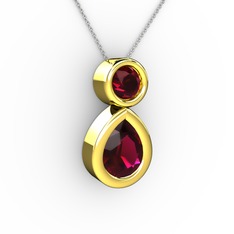 İkili Damla Kolye - Rodolit garnet 925 ayar altın kaplama gümüş kolye (40 cm gümüş rolo zincir) #16q7a2n