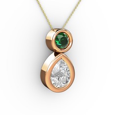 İkili Damla Kolye - Beyaz zirkon ve yeşil kuvars 18 ayar rose altın kolye (40 cm altın rolo zincir) #16t4q80