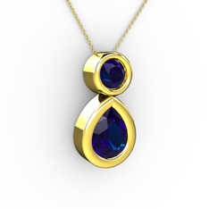 İkili Damla Kolye - Lab safir 18 ayar altın kolye (40 cm altın rolo zincir) #16zj6h9