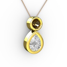 Swarovski ve dumanlı kuvars 925 ayar altın kaplama gümüş kolye (40 cm rose altın rolo zincir)