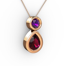 Rodolit garnet ve ametist 18 ayar rose altın kolye (40 cm gümüş rolo zincir)