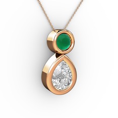 İkili Damla Kolye - Swarovski ve kök zümrüt 925 ayar rose altın kaplama gümüş kolye (40 cm rose altın rolo zincir) #17yqocf