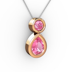 İkili Damla Kolye - Pembe kuvars 18 ayar rose altın kolye (40 cm gümüş rolo zincir) #17ziuwr