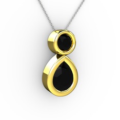 İkili Damla Kolye - Siyah zirkon 18 ayar altın kolye (40 cm beyaz altın rolo zincir) #18fkiu0