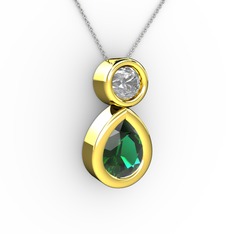İkili Damla Kolye - Yeşil kuvars ve swarovski 18 ayar altın kolye (40 cm beyaz altın rolo zincir) #18lb5uv
