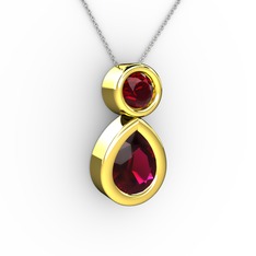 İkili Damla Kolye - Rodolit garnet ve garnet 18 ayar altın kolye (40 cm gümüş rolo zincir) #19cyxm5