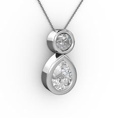 İkili Damla Kolye - Swarovski ve pırlanta 18 ayar beyaz altın kolye (0.5 karat, 40 cm gümüş rolo zincir) #19evwz5