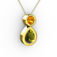 İkili Damla Kolye - Peridot ve sitrin 925 ayar altın kaplama gümüş kolye (40 cm altın rolo zincir) #19gpt11