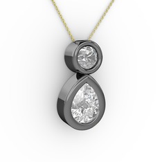 Swarovski ve pırlanta 925 ayar siyah rodyum kaplama gümüş kolye (0.5 karat, 40 cm altın rolo zincir)
