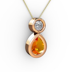 İkili Damla Kolye - Sitrin ve swarovski 18 ayar rose altın kolye (40 cm altın rolo zincir) #1a0r3vc
