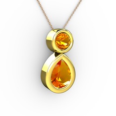 İkili Damla Kolye - Sitrin 8 ayar altın kolye (40 cm gümüş rolo zincir) #1ad0hak