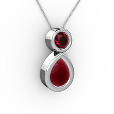 Kök yakut ve rodolit garnet 18 ayar beyaz altın kolye (40 cm beyaz altın rolo zincir)