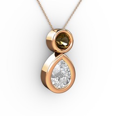 İkili Damla Kolye - Swarovski ve dumanlı kuvars 18 ayar rose altın kolye (40 cm rose altın rolo zincir) #1b2cyi3