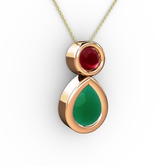 Kök zümrüt ve kök yakut 8 ayar rose altın kolye (40 cm altın rolo zincir)