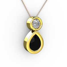 İkili Damla Kolye - Siyah zirkon ve beyaz zirkon 8 ayar altın kolye (40 cm rose altın rolo zincir) #1bgez5h
