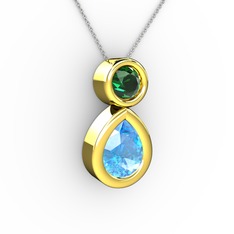 Akuamarin ve yeşil kuvars 8 ayar altın kolye (40 cm beyaz altın rolo zincir)