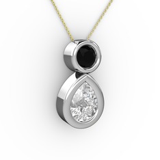 Swarovski ve siyah zirkon 14 ayar beyaz altın kolye (40 cm altın rolo zincir)