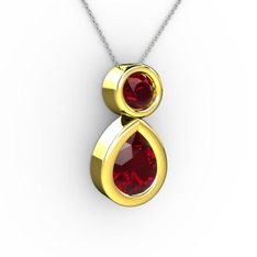 İkili Damla Kolye - Garnet 925 ayar altın kaplama gümüş kolye (40 cm beyaz altın rolo zincir) #1bxwuo2