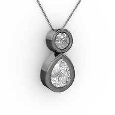 Swarovski ve pırlanta 925 ayar siyah rodyum kaplama gümüş kolye (0.5 karat, 40 cm gümüş rolo zincir)