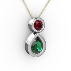 İkili Damla Kolye - Yeşil kuvars ve garnet 18 ayar beyaz altın kolye (40 cm altın rolo zincir) #1cb3pc5