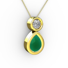 İkili Damla Kolye - Kök zümrüt ve swarovski 925 ayar altın kaplama gümüş kolye (40 cm gümüş rolo zincir) #1cq0ocw