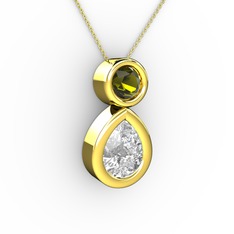 İkili Damla Kolye - Swarovski ve peridot 18 ayar altın kolye (40 cm altın rolo zincir) #1cwxzh4