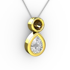 İkili Damla Kolye - Swarovski ve dumanlı kuvars 8 ayar altın kolye (40 cm beyaz altın rolo zincir) #1de0p8e
