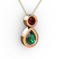 Yeşil kuvars ve rodolit garnet 14 ayar rose altın kolye (40 cm altın rolo zincir)