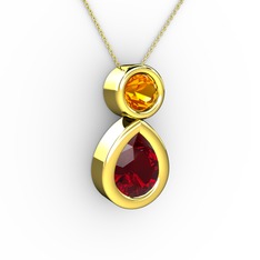 İkili Damla Kolye - Garnet ve sitrin 925 ayar altın kaplama gümüş kolye (40 cm gümüş rolo zincir) #1ezs8j4