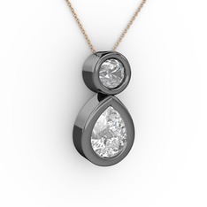 İkili Damla Kolye - Swarovski ve pırlanta 925 ayar siyah rodyum kaplama gümüş kolye (0.5 karat, 40 cm rose altın rolo zincir) #1f9eyqn