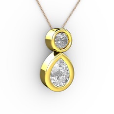İkili Damla Kolye - Swarovski ve beyaz zirkon 18 ayar altın kolye (40 cm rose altın rolo zincir) #1gcdve2